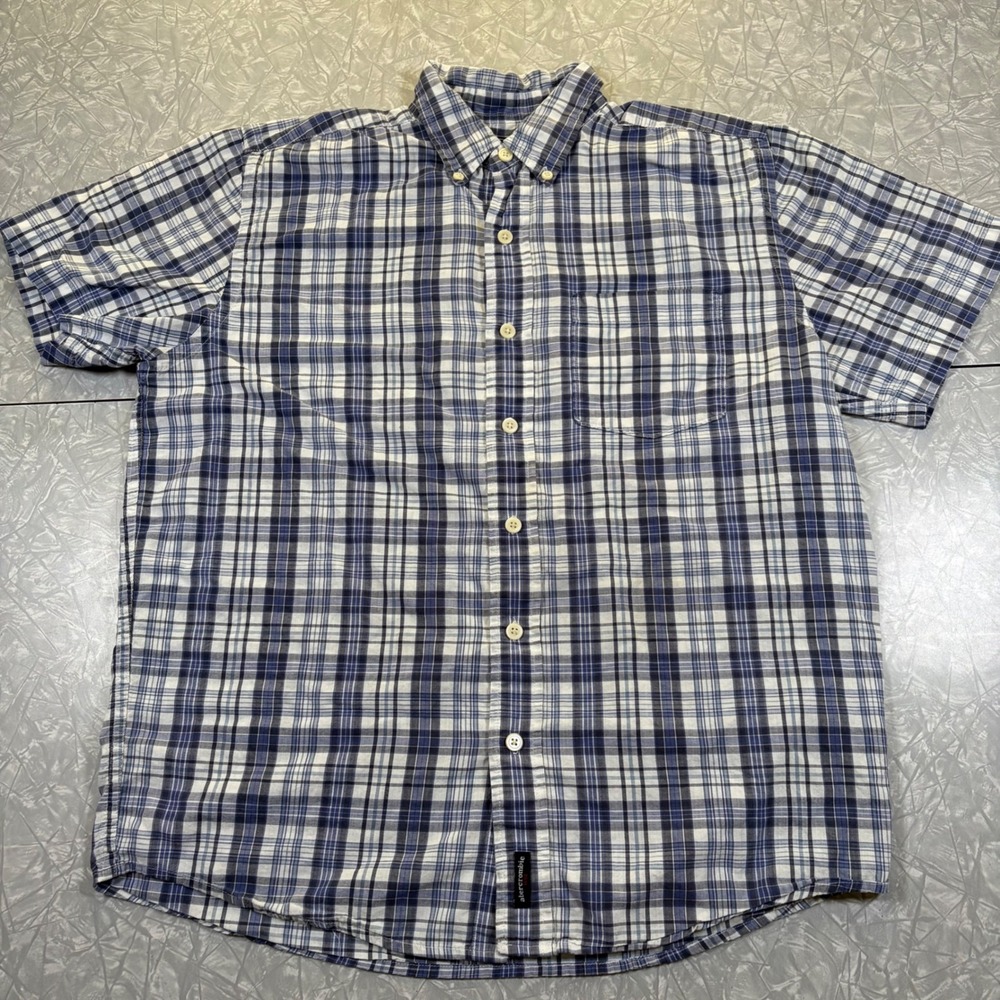 Abercrombie & Fitch Mens XL Blue White Plaid Short Sleeve Button Down Shirt